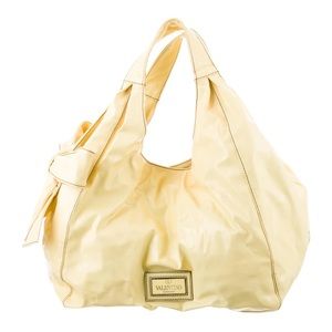Valentino Nuage Bow Hobo — Light Yellow Patent Leather